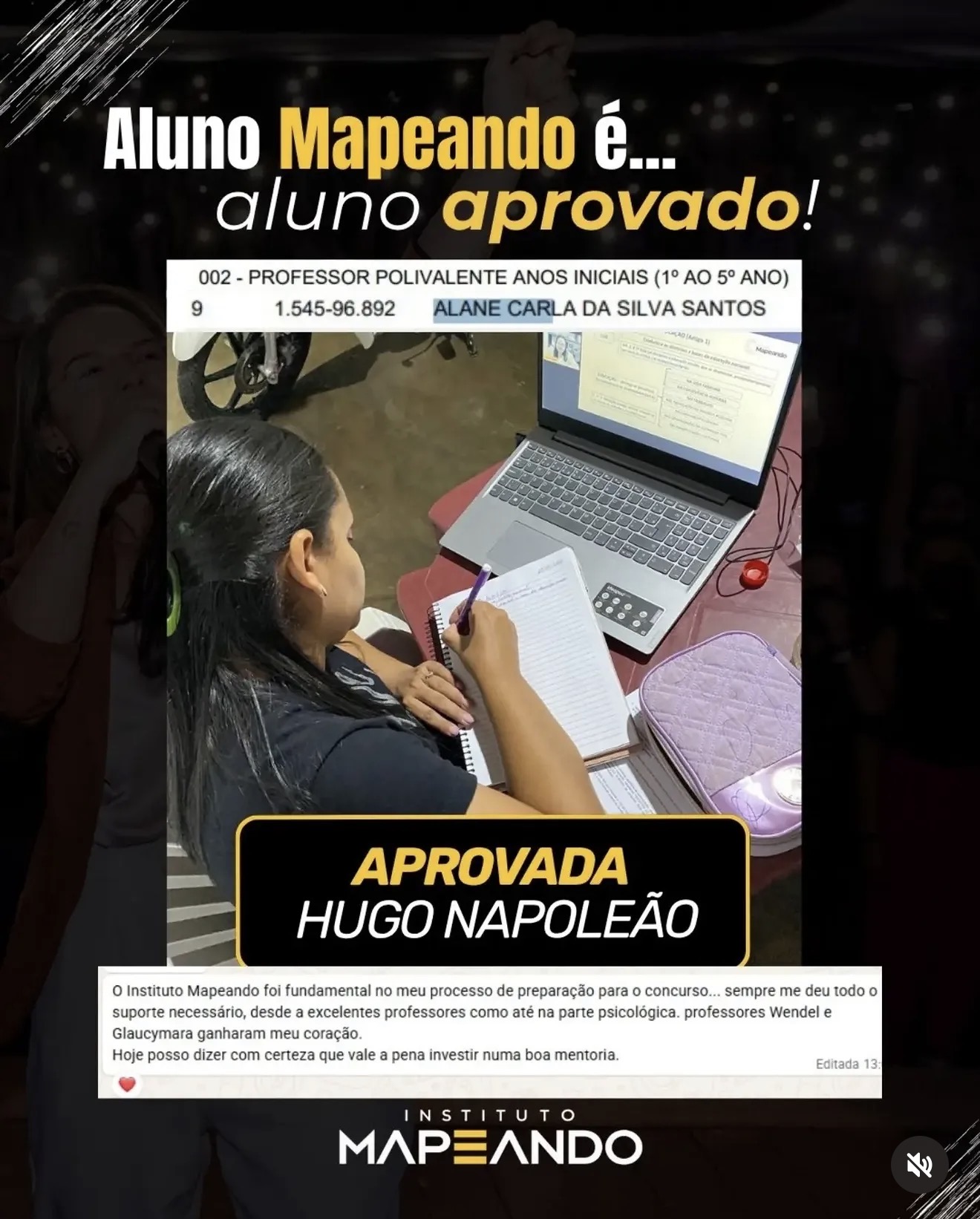 Resultado real de aluna aprovada em concurso para professora