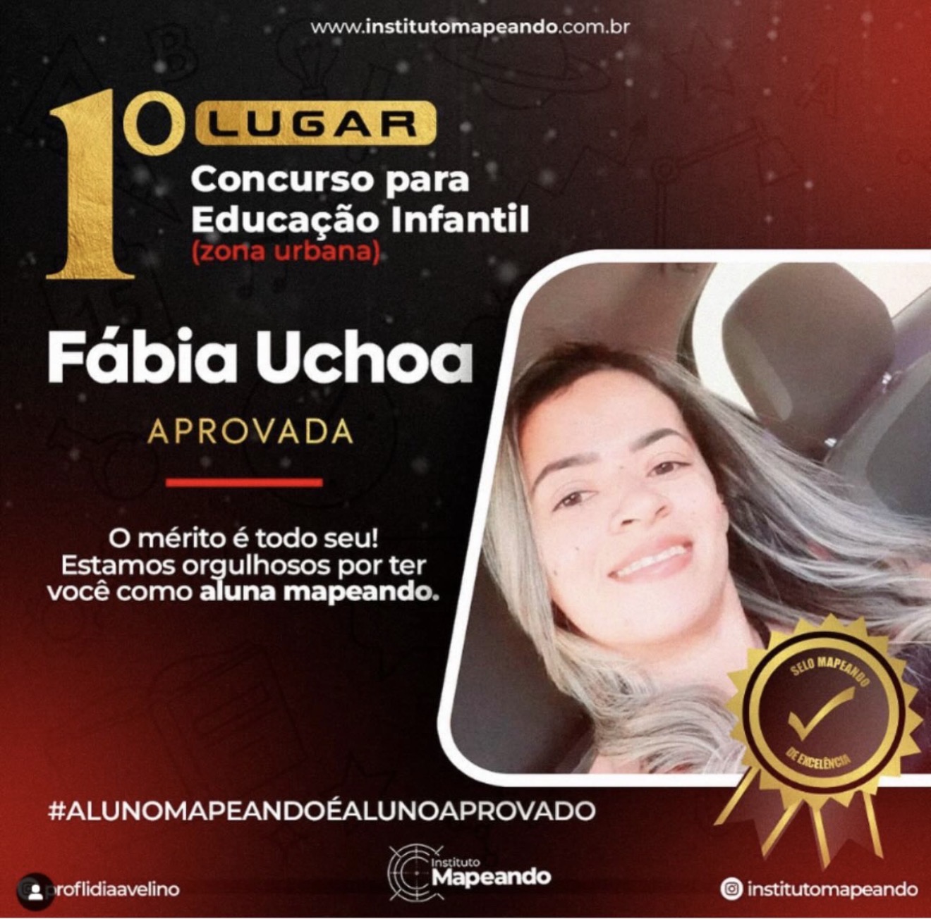 Resultado real de Fábia Uchoa, primeiro lugar em Educação Infantil